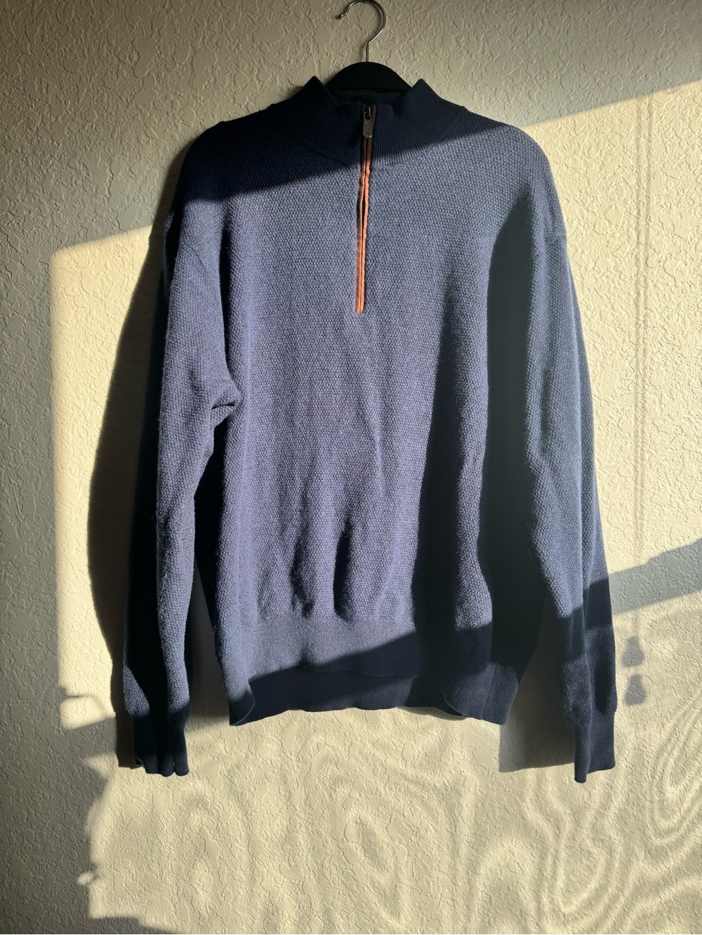 King Ranch Saddle Shop Men's Cotton Wool Blend Quarter-Zip Sweater Navy Blue